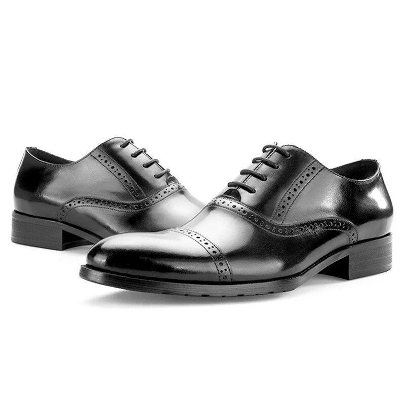 British Style Men's Pointed Business Dress Shoes Italian Handmade Genuine Leather Retro Black Color Brogue Shoes - Image 3
