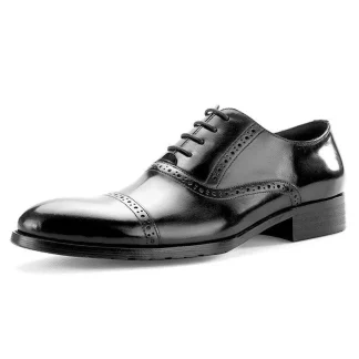 British Style Men's Pointed Business Dress Shoes Italian Handmade Genuine Leather Retro Black Color Brogue Shoes