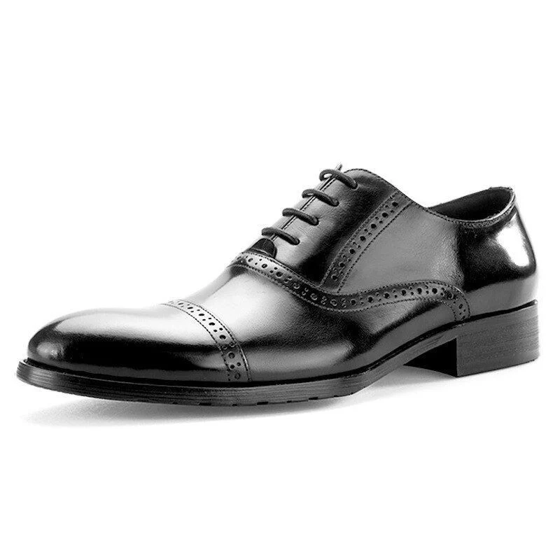 British Style Men's Pointed Business Dress Shoes Italian Handmade Genuine Leather Retro Black Color Brogue Shoes - Image 5