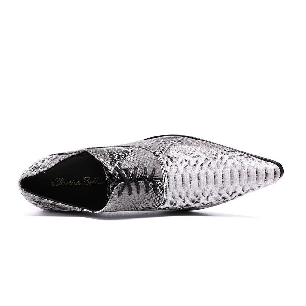 Christia Bella Serpentine Printing Leather Men Oxfords - Lace-Up High Heel Business & Wedding Formal Dress Shoes - Image 5