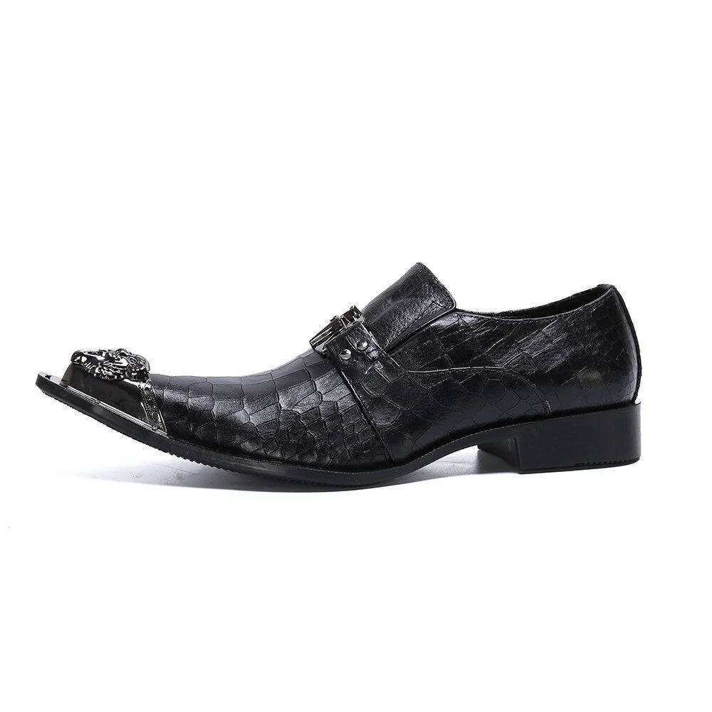 Christia Bella Fashion Chain Genuine Leather Men Business Shoes - Slip-On Metal Pointed Toe Formal Dress Shoes - Image 2