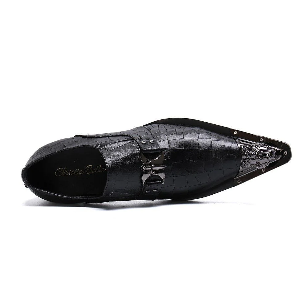 Christia Bella Fashion Chain Genuine Leather Men Business Shoes - Slip-On Metal Pointed Toe Formal Dress Shoes - Image 5