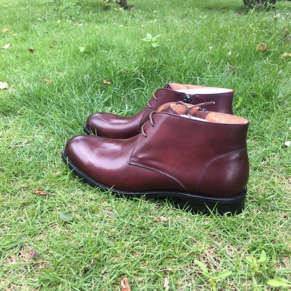 Round Plain Toe 100% Genuine Leather Boot Leather Outsole Goodyear Welted Bespoke Leather Boot Handmade Men's Martin Boot - Image 4