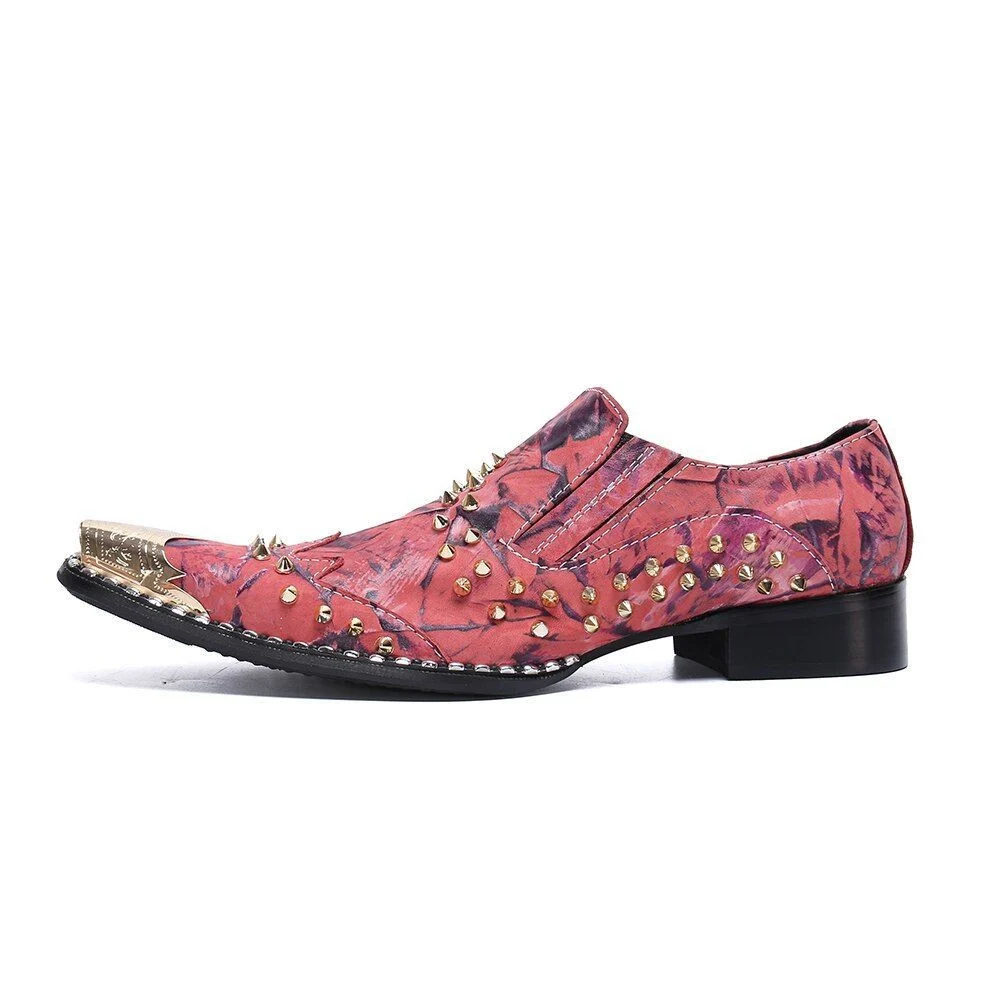 Christia Bella Fashion Rivets Genuine Leather Men Business Shoes Large Size Slip On Metal Pointed Toe Formal Dress Men Shoes - Image 2