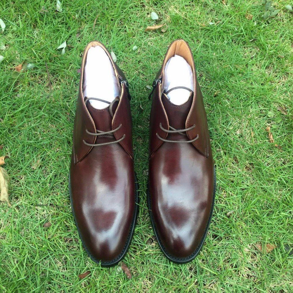 Round Plain Toe 100% Genuine Leather Boot Leather Outsole Goodyear Welted Bespoke Leather Boot Handmade Men's Martin Boot - Image 3