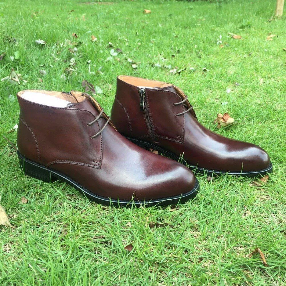 Round Plain Toe 100% Genuine Leather Boot Leather Outsole Goodyear Welted Bespoke Leather Boot Handmade Men's Martin Boot - Image 2