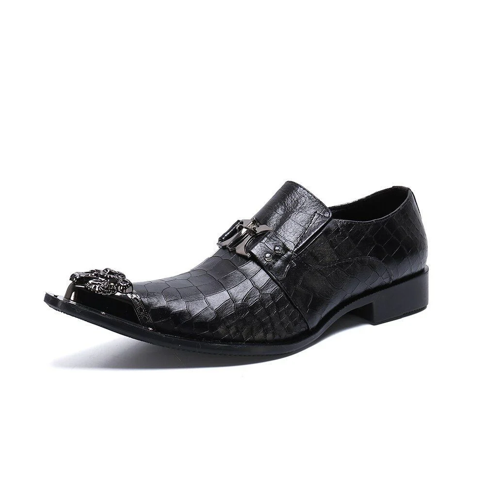 Christia Bella Fashion Chain Genuine Leather Men Business Shoes - Slip-On Metal Pointed Toe Formal Dress Shoes - Image 3