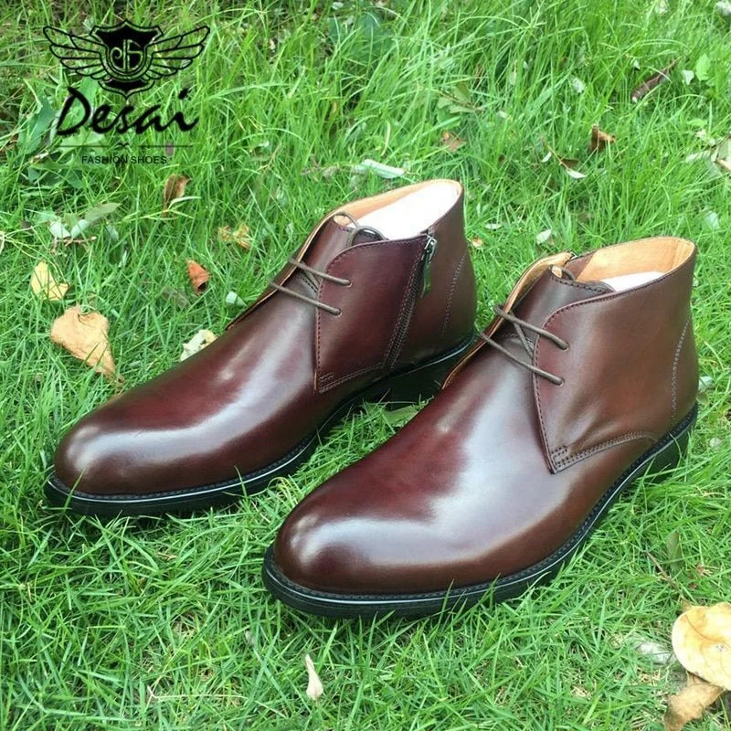 Round Plain Toe 100% Genuine Leather Boot Leather Outsole Goodyear Welted Bespoke Leather Boot Handmade Men's Martin Boot - Image 7