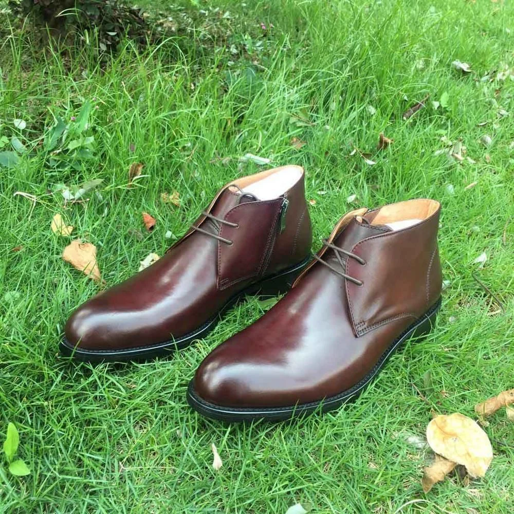 Round Plain Toe 100% Genuine Leather Boot Leather Outsole Goodyear Welted Bespoke Leather Boot Handmade Men's Martin Boot - Image 6