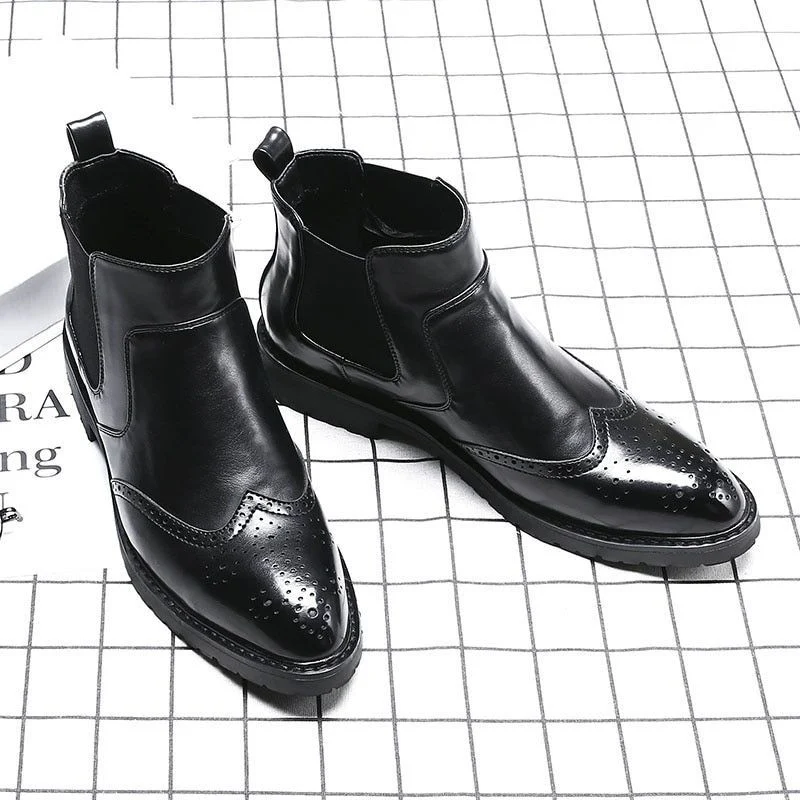 Misalwa Chelsea Boots for Men - PU Leather Brogue Ankle Boots - Image 8
