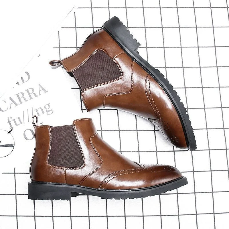 Misalwa Chelsea Boots for Men - PU Leather Brogue Ankle Boots - Image 5