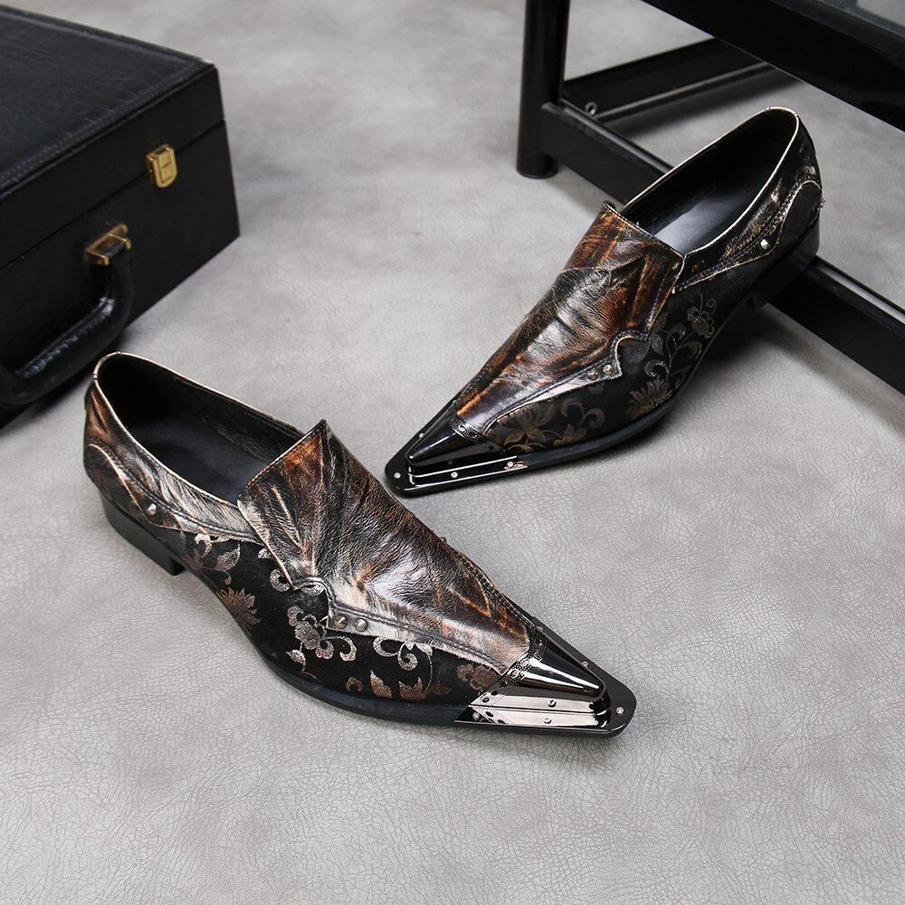 Christia Bella New Fashion Rivet Genuine Leather Men’s Business Shoes - Plus Size Slip-On Metal Pointed Toe Formal Dress Shoes - Image 3