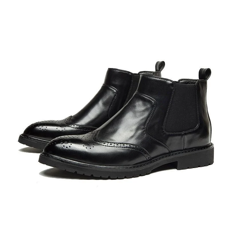 Misalwa Chelsea Boots for Men - PU Leather Brogue Ankle Boots - Image 2