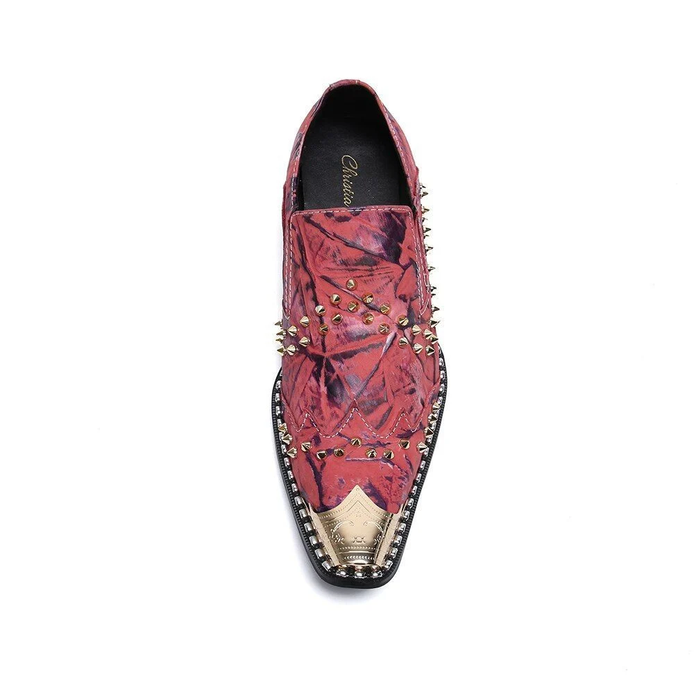 Christia Bella Fashion Rivets Genuine Leather Men Business Shoes Large Size Slip On Metal Pointed Toe Formal Dress Men Shoes - Image 3
