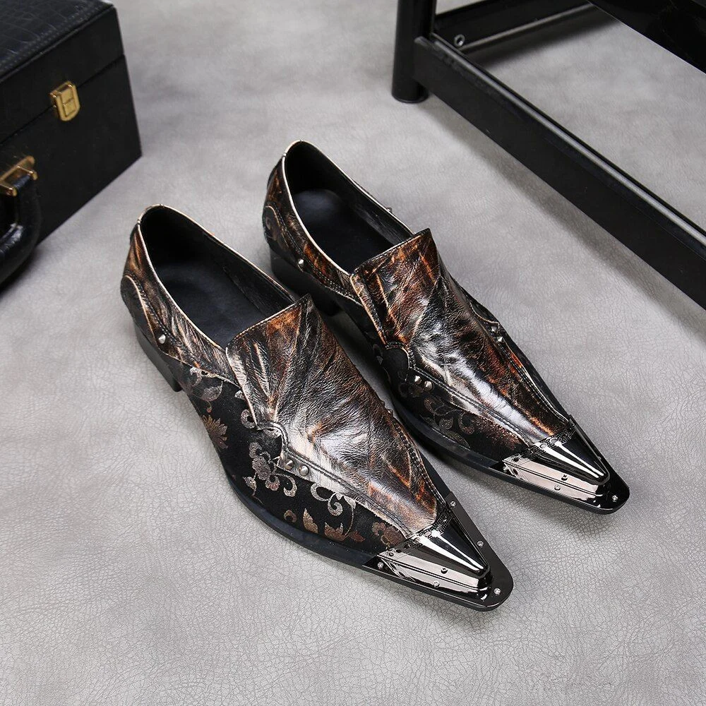 Christia Bella New Fashion Rivet Genuine Leather Men’s Business Shoes - Plus Size Slip-On Metal Pointed Toe Formal Dress Shoes - Image 5