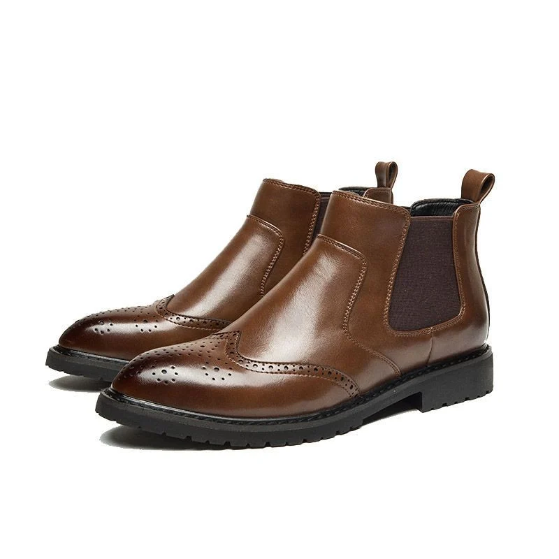 Misalwa Chelsea Boots for Men - PU Leather Brogue Ankle Boots