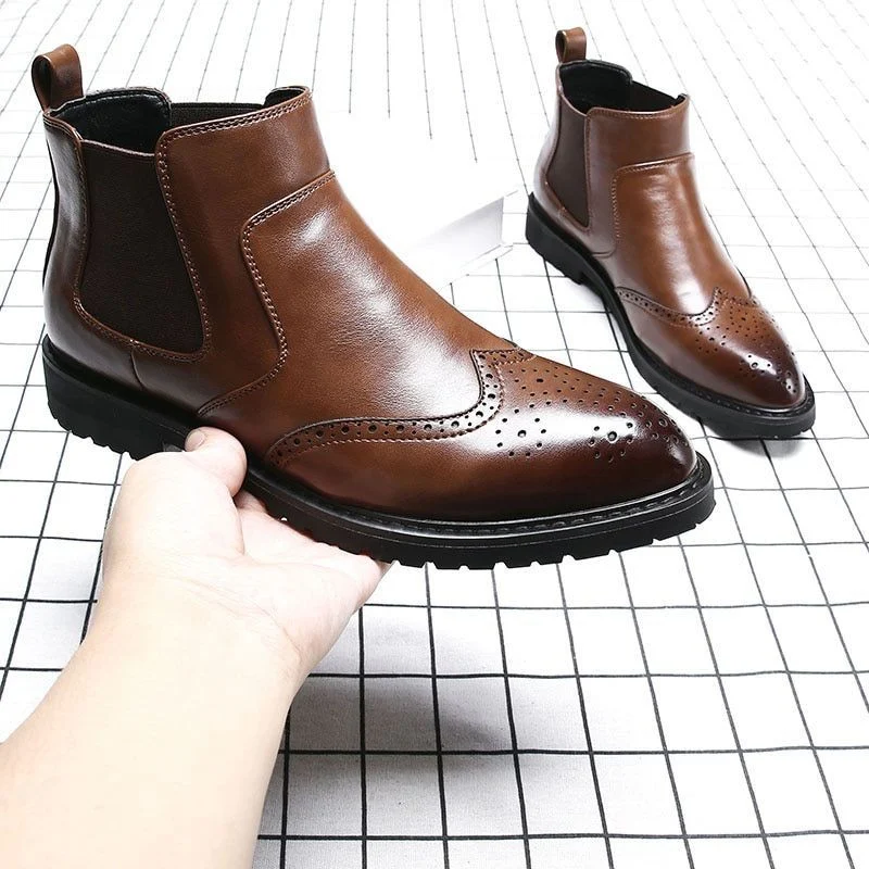 Misalwa Chelsea Boots for Men - PU Leather Brogue Ankle Boots - Image 7