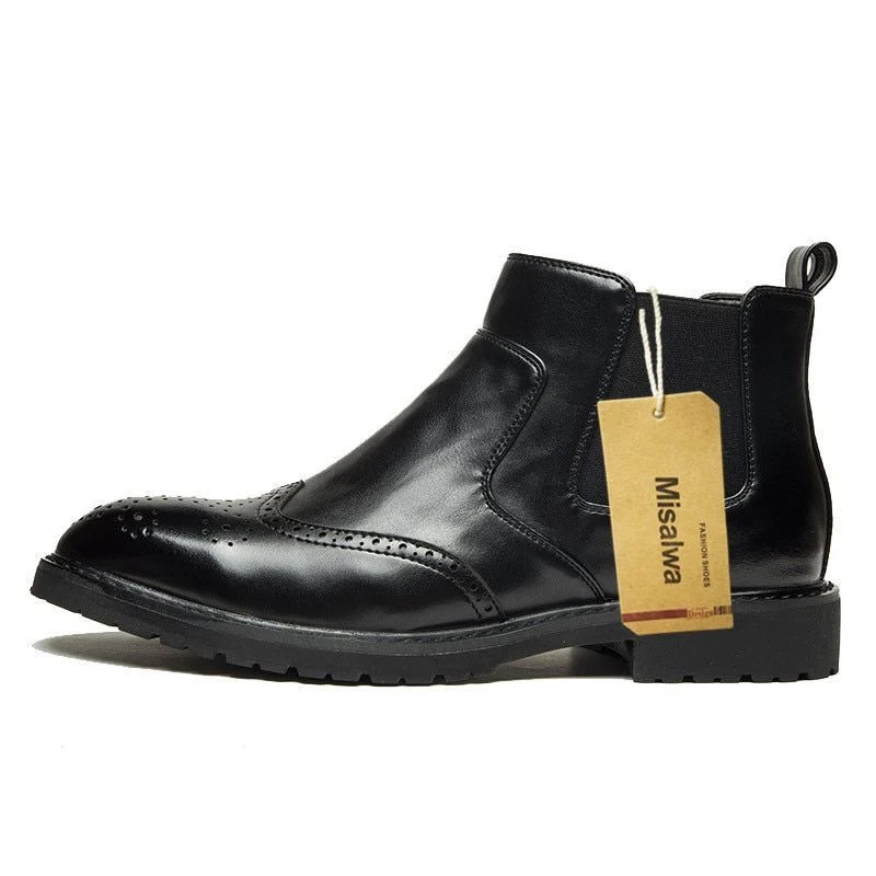 Misalwa Chelsea Boots for Men - PU Leather Brogue Ankle Boots - Image 3