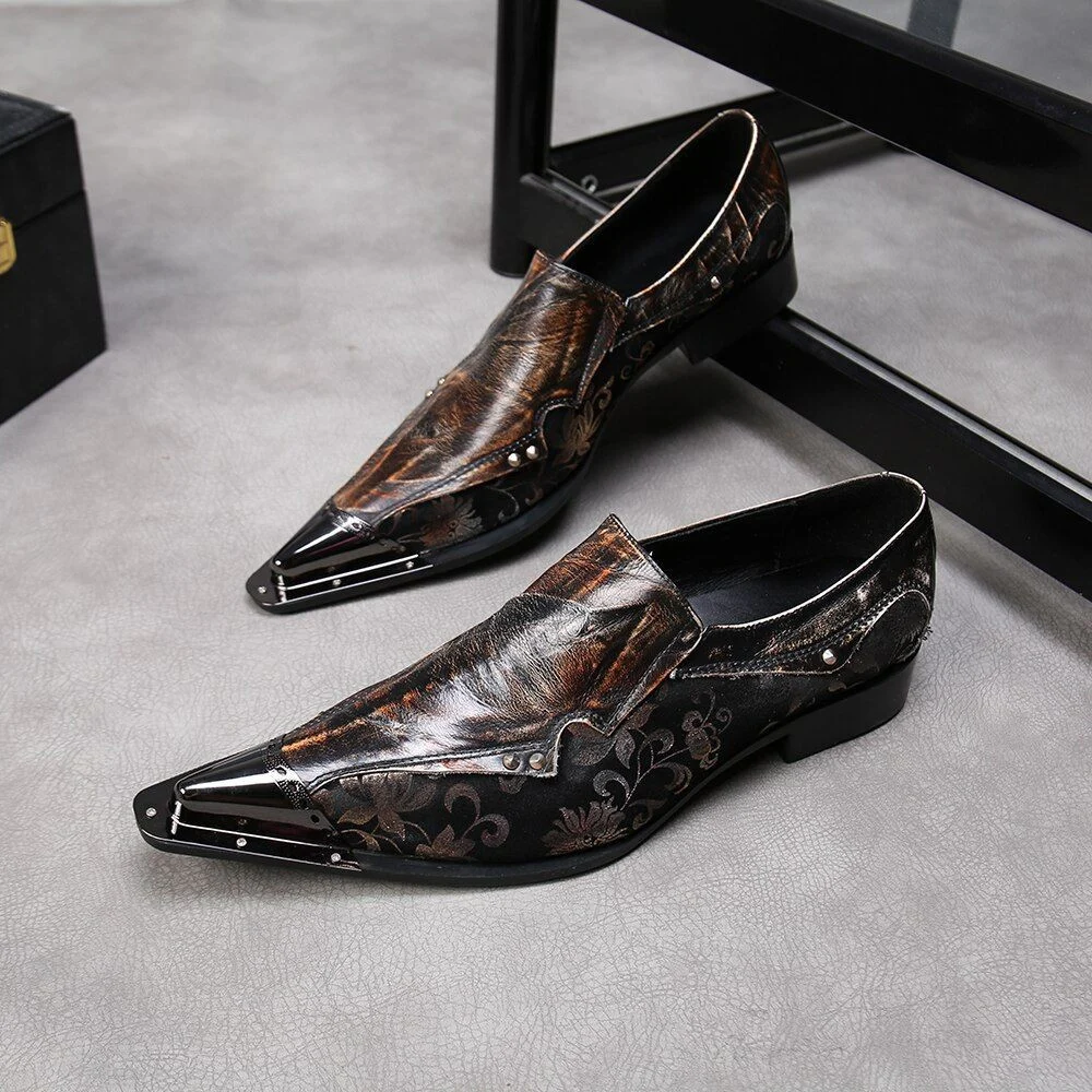 Christia Bella New Fashion Rivet Genuine Leather Men’s Business Shoes - Plus Size Slip-On Metal Pointed Toe Formal Dress Shoes - Image 2