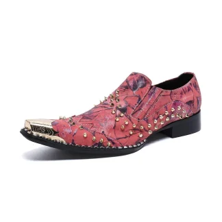 Christia Bella Fashion Rivets Genuine Leather Men Business Shoes Large Size Slip On Metal Pointed Toe Formal Dress Men Shoes