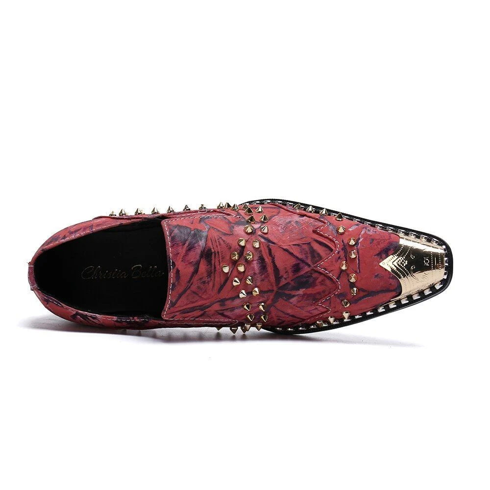 Christia Bella Fashion Rivets Genuine Leather Men Business Shoes Large Size Slip On Metal Pointed Toe Formal Dress Men Shoes - Image 4