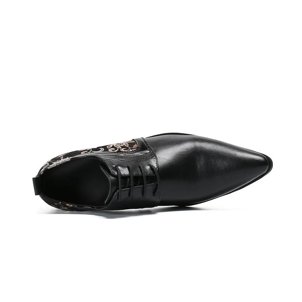 Gold Floral Leather Brogue Shoes for Men - Fashionable Pointed Toe Lace-Up Oxfords - Image 6