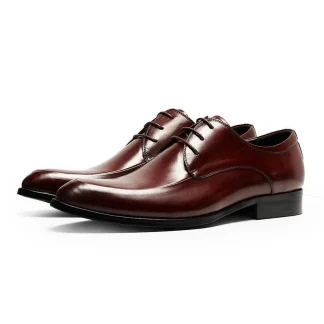 Men's Handmade Black Genuine Leather Shoes - Lace-Up British Pointed Business Dress Shoes