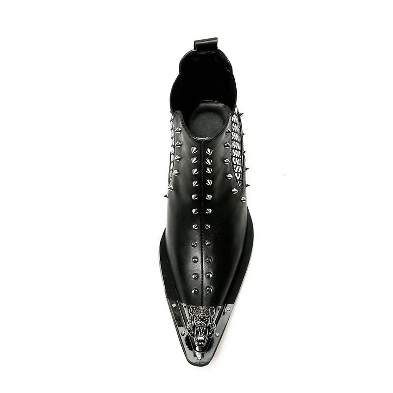 Christia Bella Winter Rivet Leather Chelsea Boots - Metal Pointed Toe Fashion Ankle Boots for Men - Image 3
