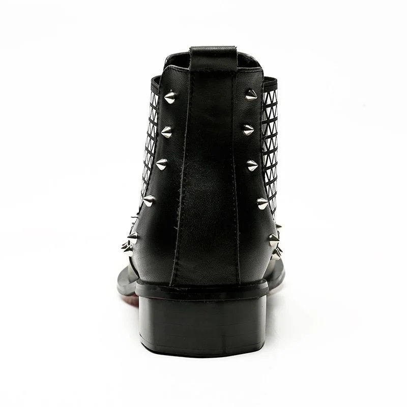 Christia Bella Winter Rivet Leather Chelsea Boots - Metal Pointed Toe Fashion Ankle Boots for Men - Image 5
