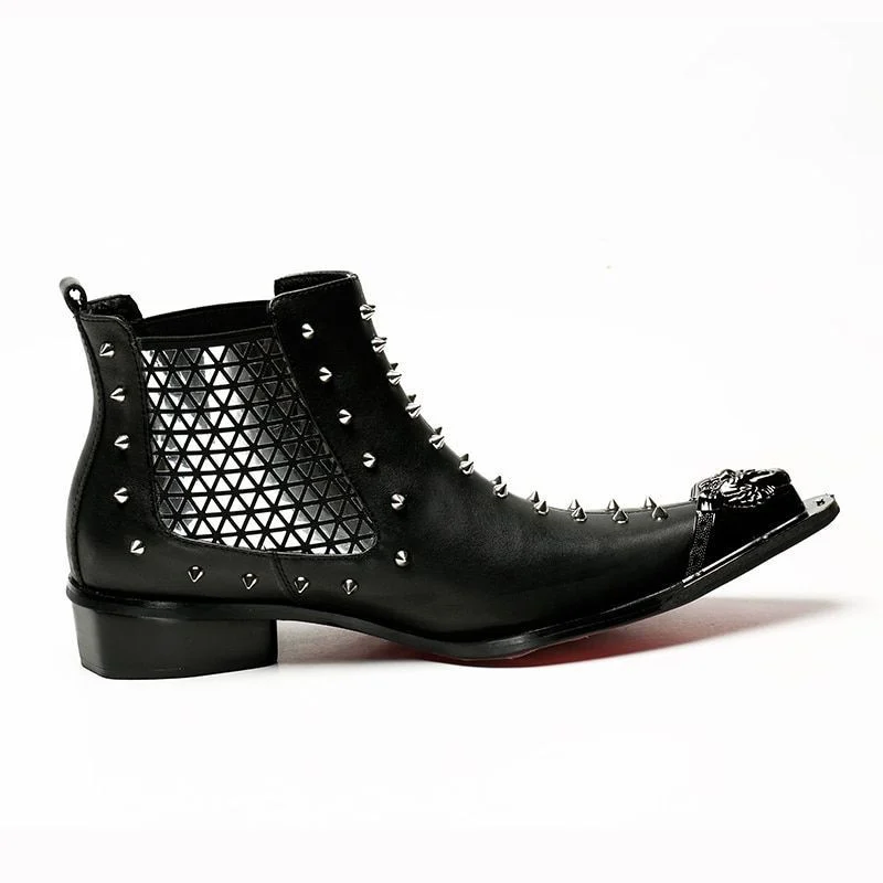 Christia Bella Winter Rivet Leather Chelsea Boots - Metal Pointed Toe Fashion Ankle Boots for Men - Image 2