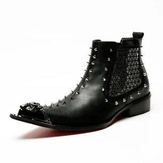 Christia Bella Winter Rivet Leather Chelsea Boots - Metal Pointed Toe Fashion Ankle Boots for Men