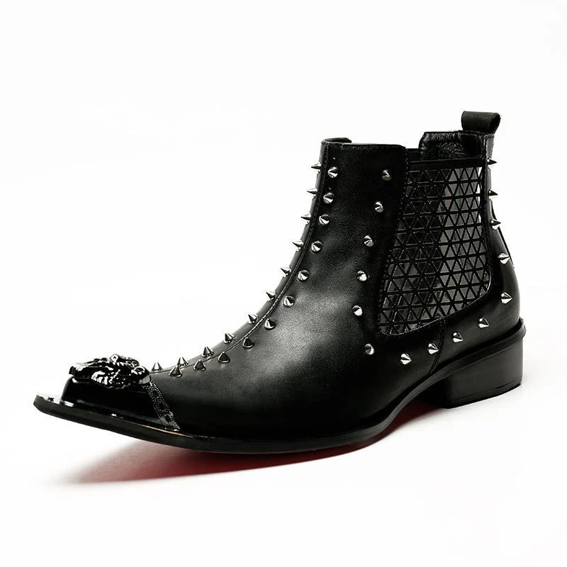 Christia Bella Winter Rivet Leather Chelsea Boots - Metal Pointed Toe Fashion Ankle Boots for Men