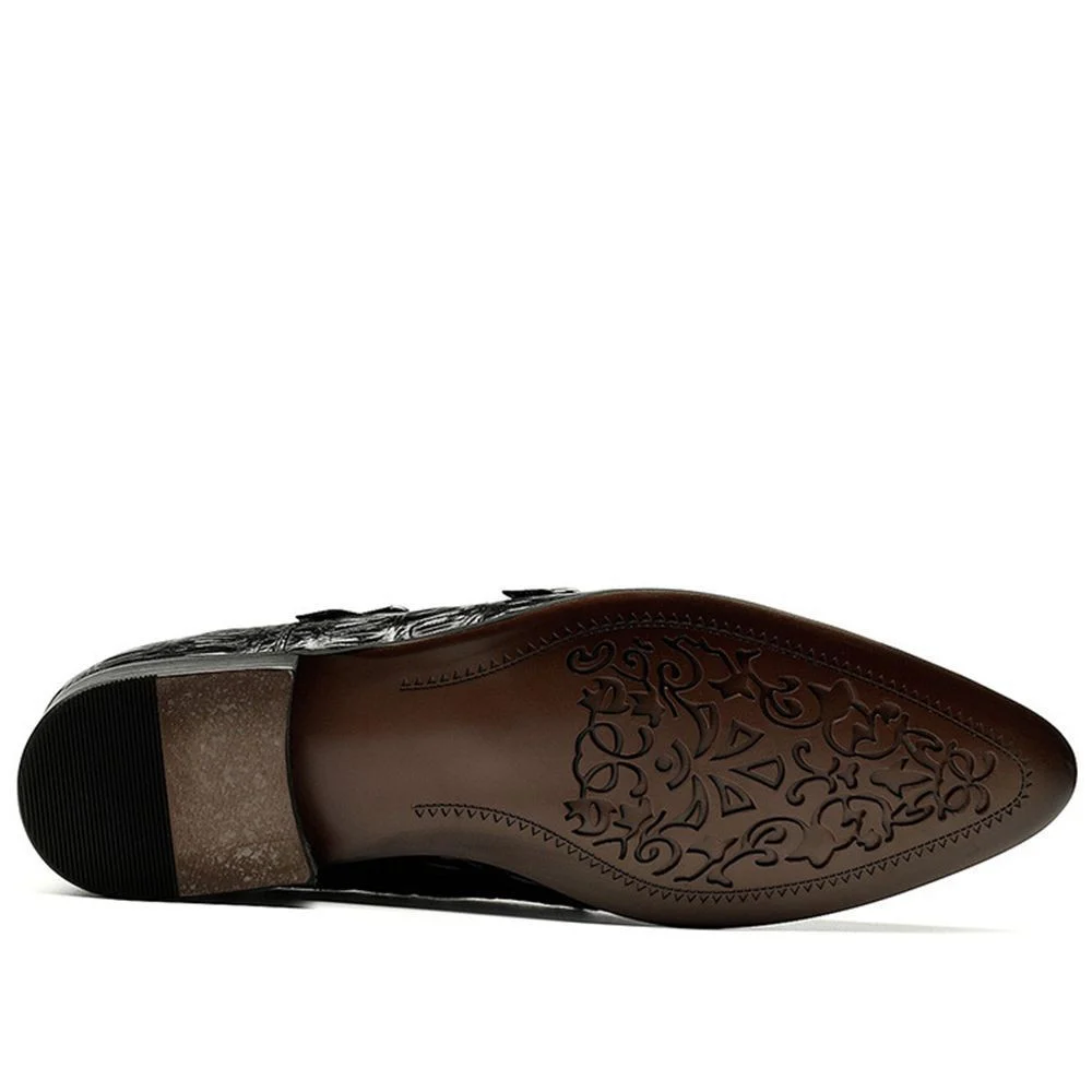 Sipriks Luxury Alligator Skin Double Monk Strap Wedding Shoes - Wine Red and Black Formal Tuxedo Shoes - Image 5
