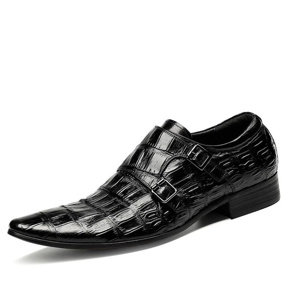 Sipriks Luxury Alligator Skin Double Monk Strap Wedding Shoes - Wine Red and Black Formal Tuxedo Shoes - Image 3