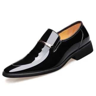 Men's Italian Leather Slip-On Moccasin Shoes - Glitter Fashion Pointed Toe Formal Shoes