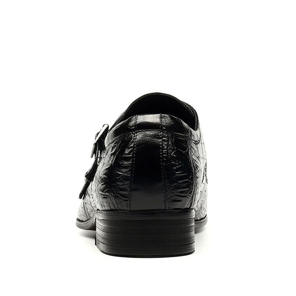 Sipriks Luxury Alligator Skin Double Monk Strap Wedding Shoes - Wine Red and Black Formal Tuxedo Shoes - Image 4