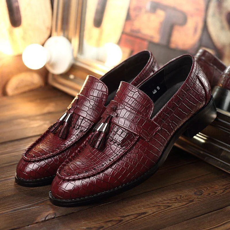 Misalwa Fashion Crocodile Pattern Oxford Shoes - Tassel Leather Flats for Grooms and Best Men - Image 6