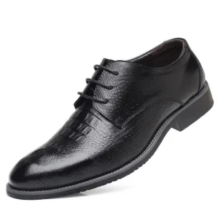 Misalwa Big Size Crocodile Pattern Men’s Dress Shoes - Red and Yellow Formal Wedding Shoes