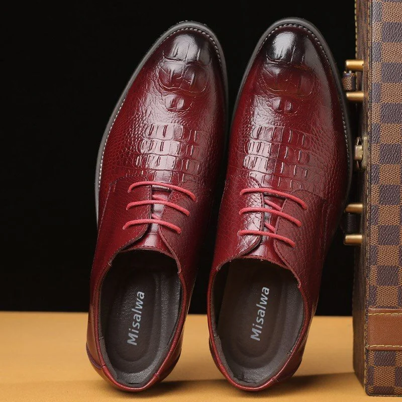 Misalwa Big Size Crocodile Pattern Men’s Dress Shoes - Red and Yellow Formal Wedding Shoes - Image 5