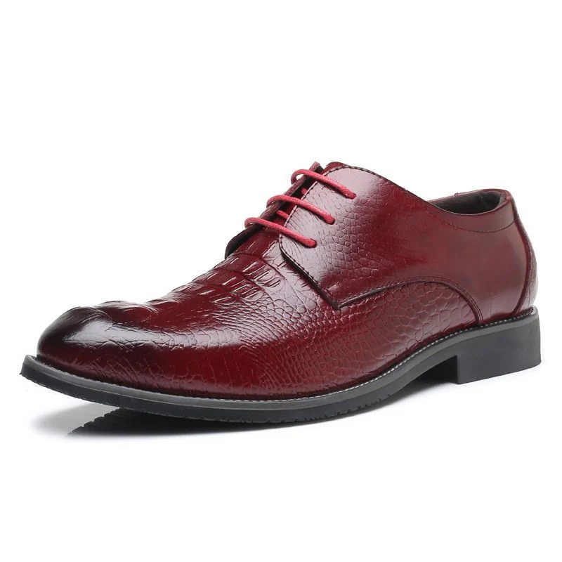 Misalwa Big Size Crocodile Pattern Men’s Dress Shoes - Red and Yellow Formal Wedding Shoes - Image 2