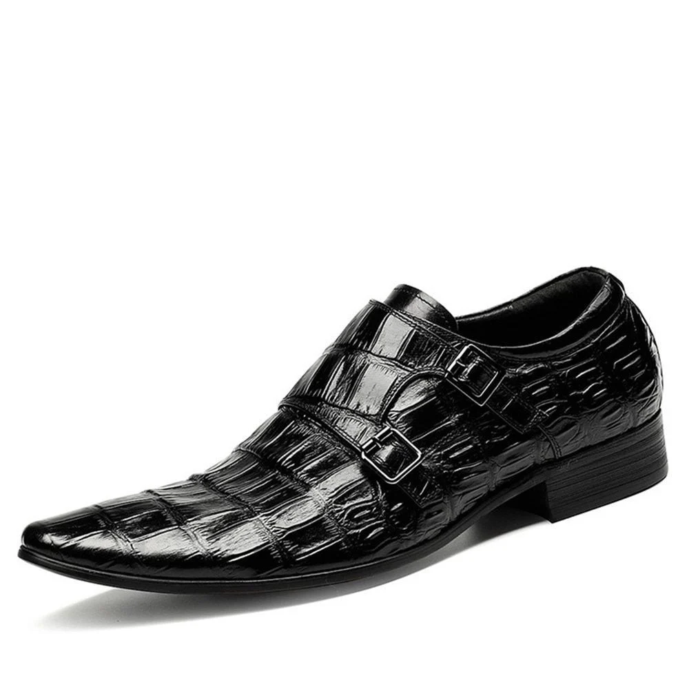 Sipriks Luxury Alligator Skin Double Monk Strap Wedding Shoes - Wine Red and Black Formal Tuxedo Shoes - Image 6
