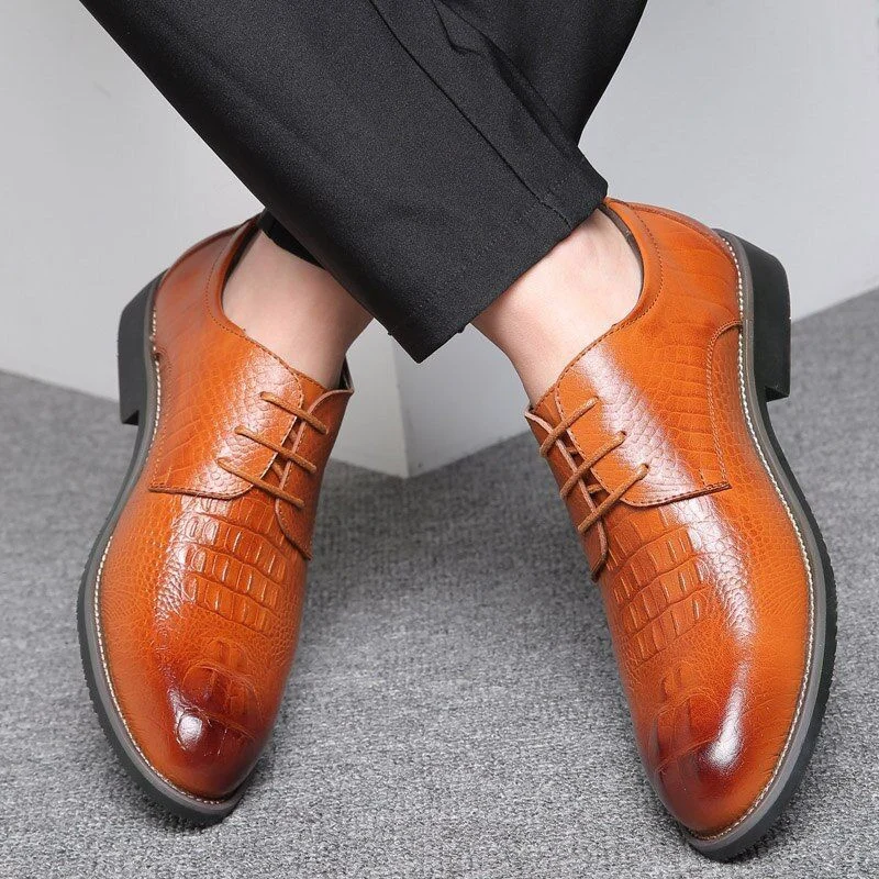 Misalwa Big Size Crocodile Pattern Men’s Dress Shoes - Red and Yellow Formal Wedding Shoes - Image 6