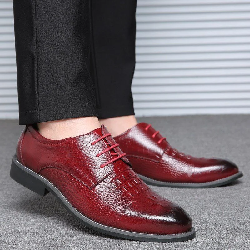 Misalwa Big Size Crocodile Pattern Men’s Dress Shoes - Red and Yellow Formal Wedding Shoes - Image 8