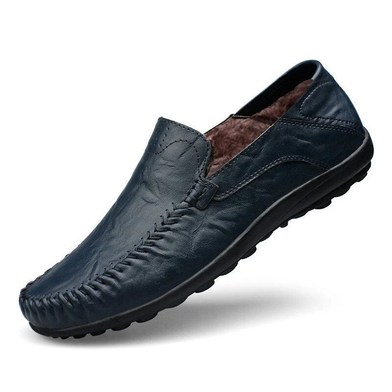 Merkmak Genuine Leather Fur-Lined Slip-On Shoes - Warm and Comfortable Men’s Casual Flats for Spring and Winter - Image 14