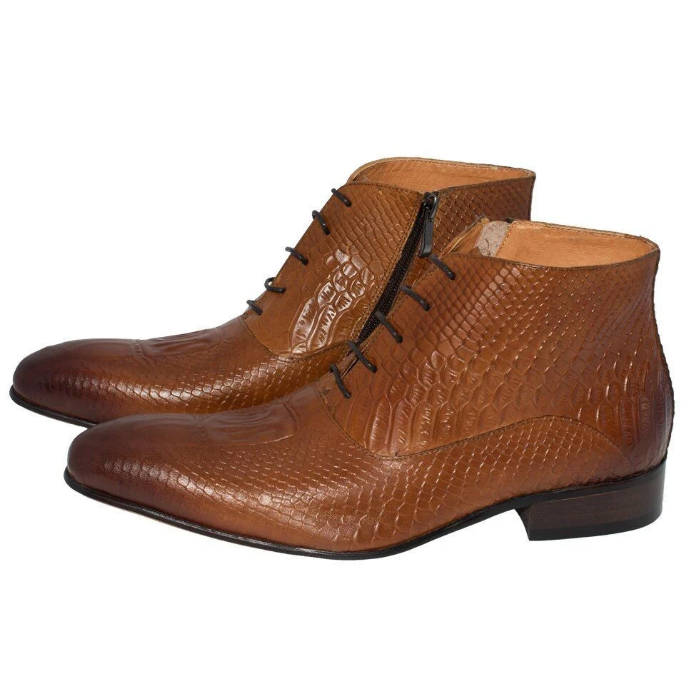 Men's Luxury Leather Dress Boots - Lace-Up and Zip Ankle Pointed Toe Oxfords in Black and Brown - Image 6