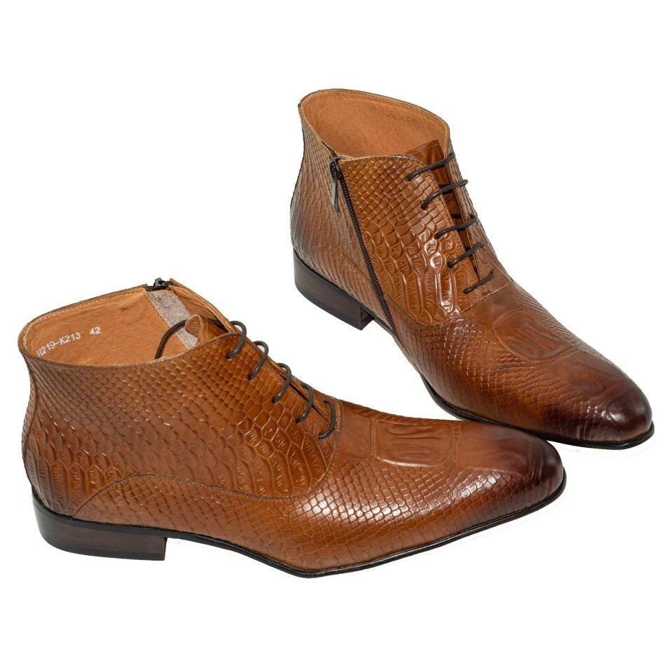 Men's Luxury Leather Dress Boots - Lace-Up and Zip Ankle Pointed Toe Oxfords in Black and Brown - Image 5