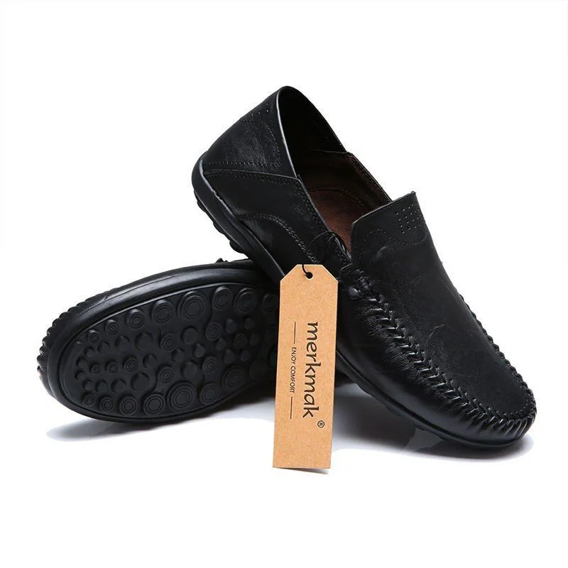 Merkmak Genuine Leather Fur-Lined Slip-On Shoes - Warm and Comfortable Men’s Casual Flats for Spring and Winter - Image 8