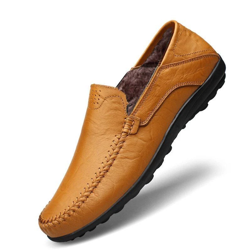 Merkmak Genuine Leather Fur-Lined Slip-On Shoes - Warm and Comfortable Men’s Casual Flats for Spring and Winter - Image 7
