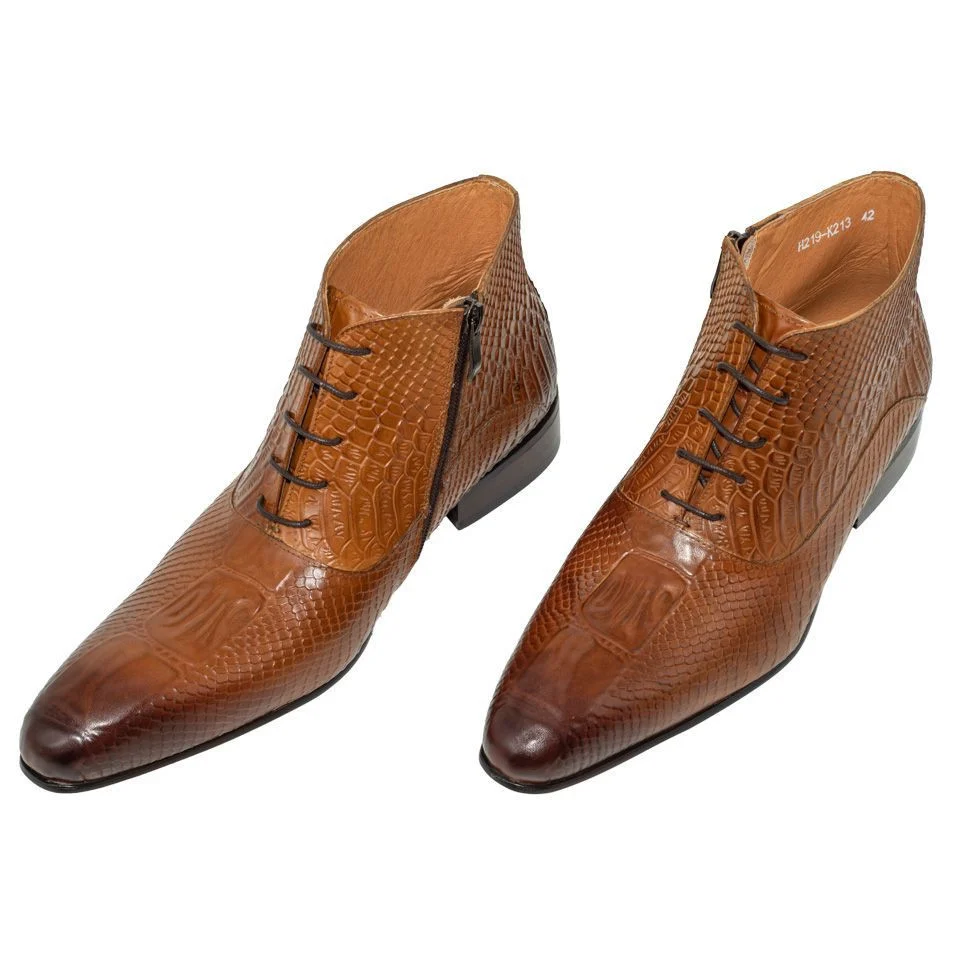 Men's Luxury Leather Dress Boots - Lace-Up and Zip Ankle Pointed Toe Oxfords in Black and Brown - Image 4