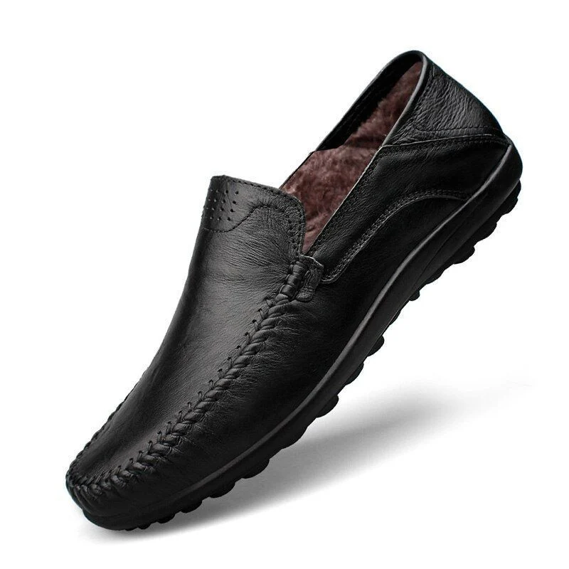 Merkmak Genuine Leather Fur-Lined Slip-On Shoes - Warm and Comfortable Men’s Casual Flats for Spring and Winter - Image 11